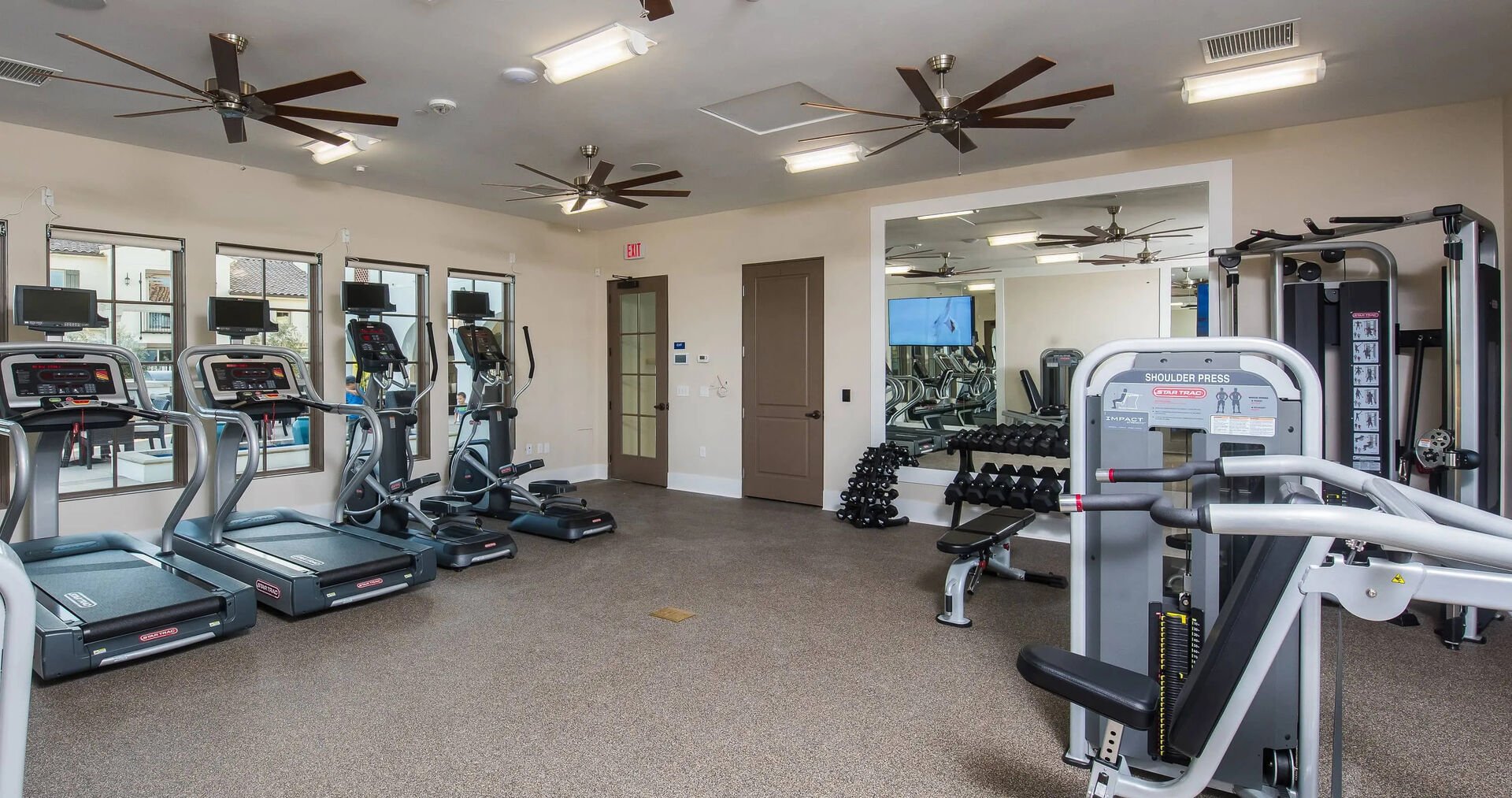 Stay fit and active at the on-site fitness center or relax and unwind in one of the outdoor seating areas.