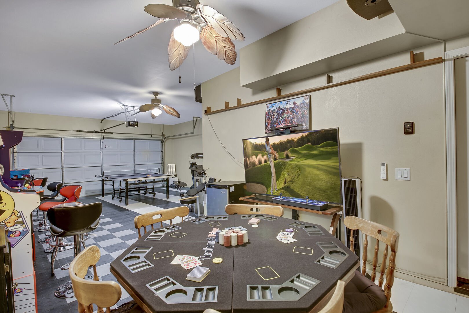 Challenge your poker skills at the table with seating for 5.