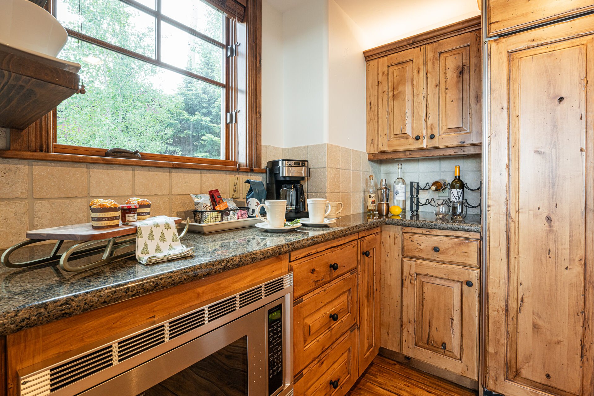 SubZero refrigerator / freezer, Drip coffee maker, and microwave