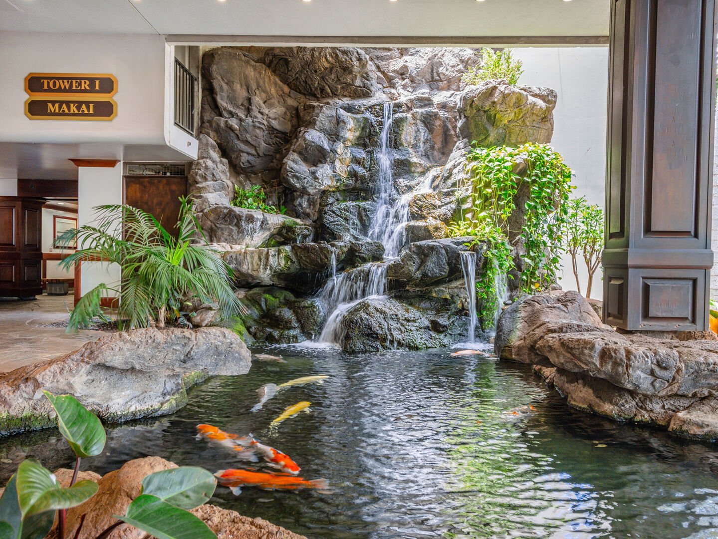 Lobby koi pond and waterfall