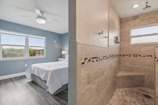 Master bathroom with stand alone shower area