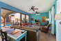 Colorful greatroom with TV opens to pool courtyard and BBQ area. Comfortable seating for 6