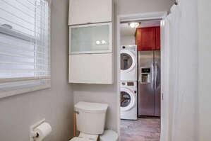 Storage space above the toilet and tub-shower combo