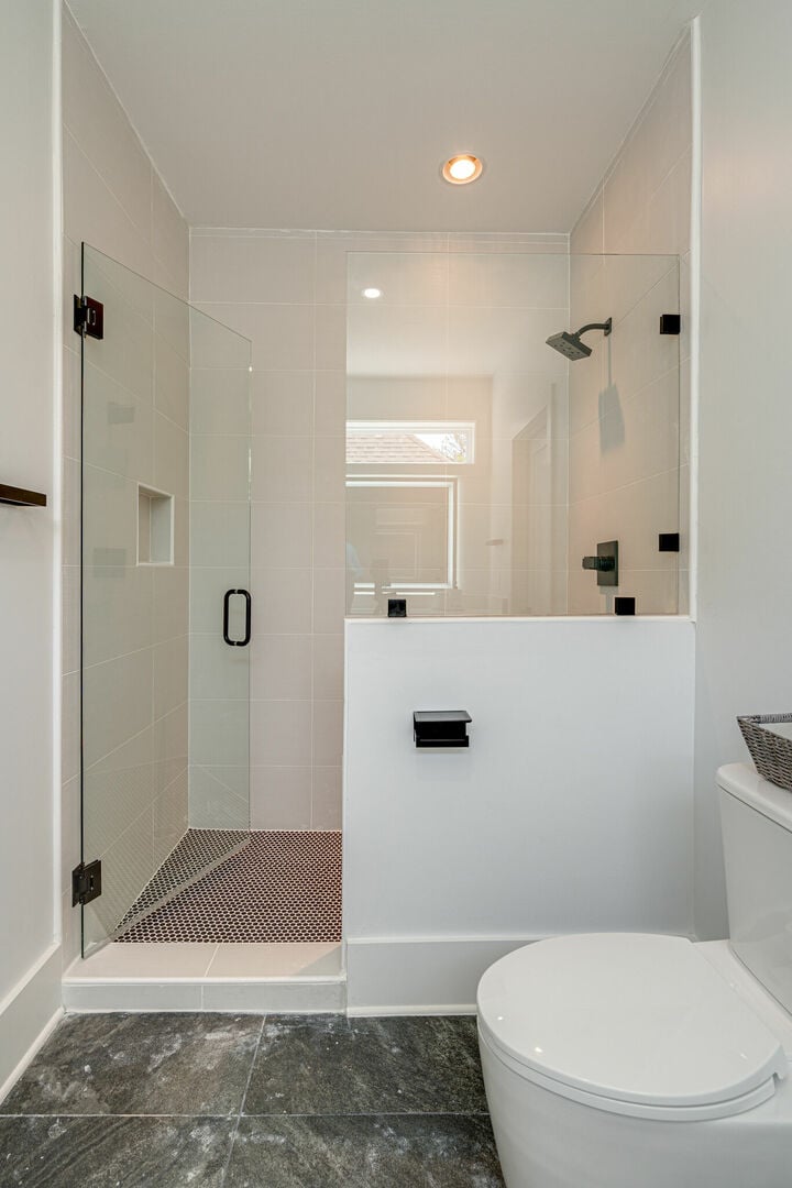 2nd Floor: Primary Bathroom features a dual vanity, an LED mirror, and a large walk-in shower.