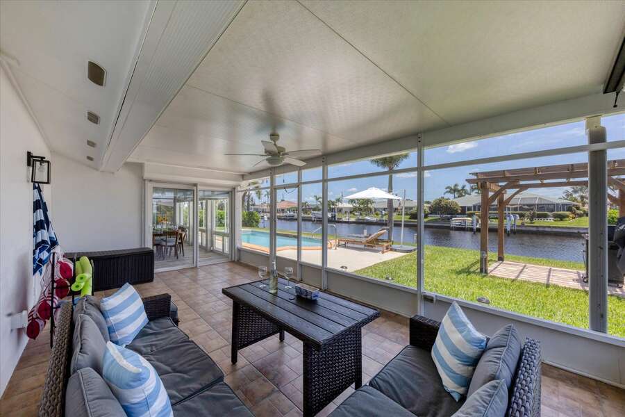 Spacious covered patio with great seating