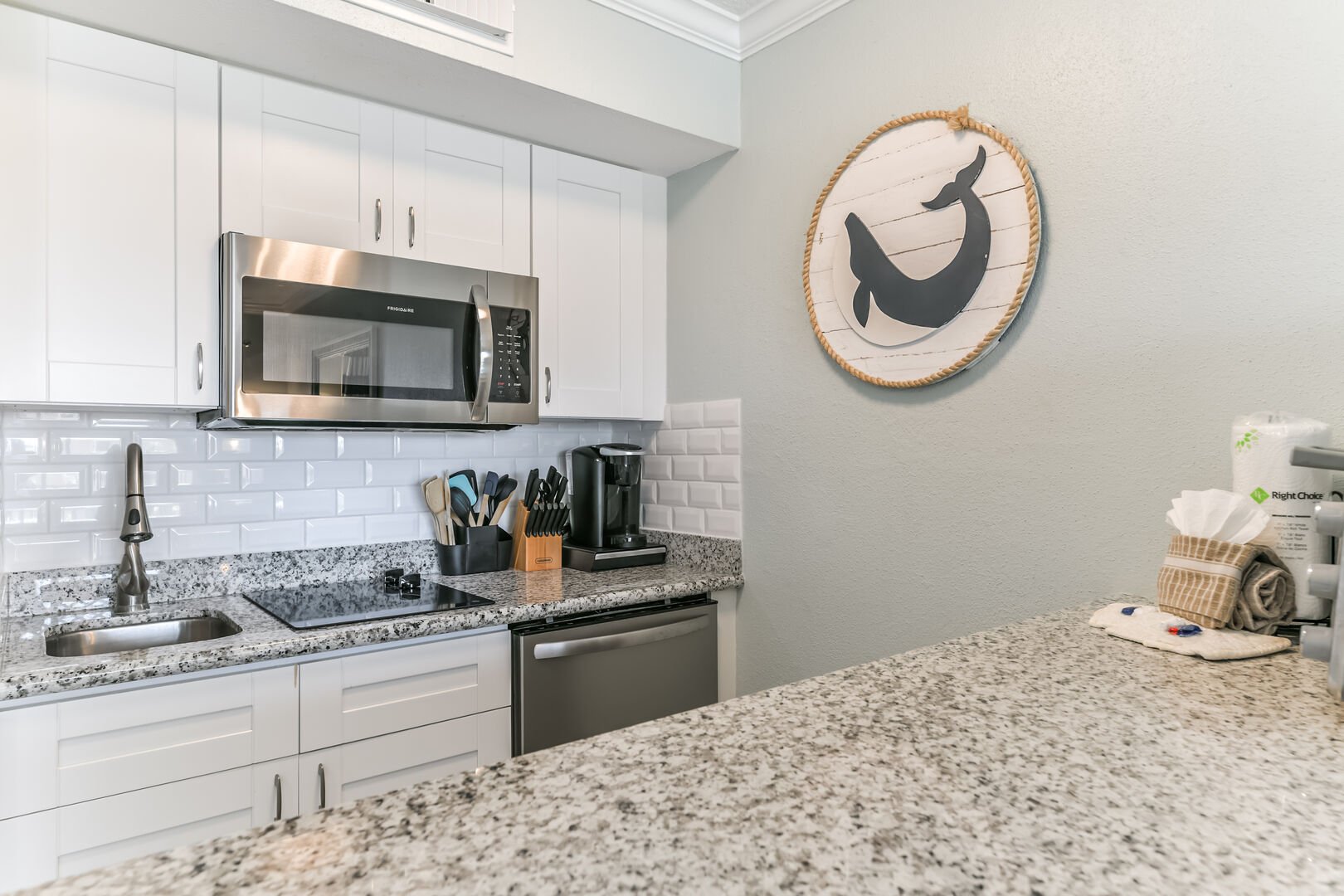 The kitchen is luxurious with all the amenities you could need