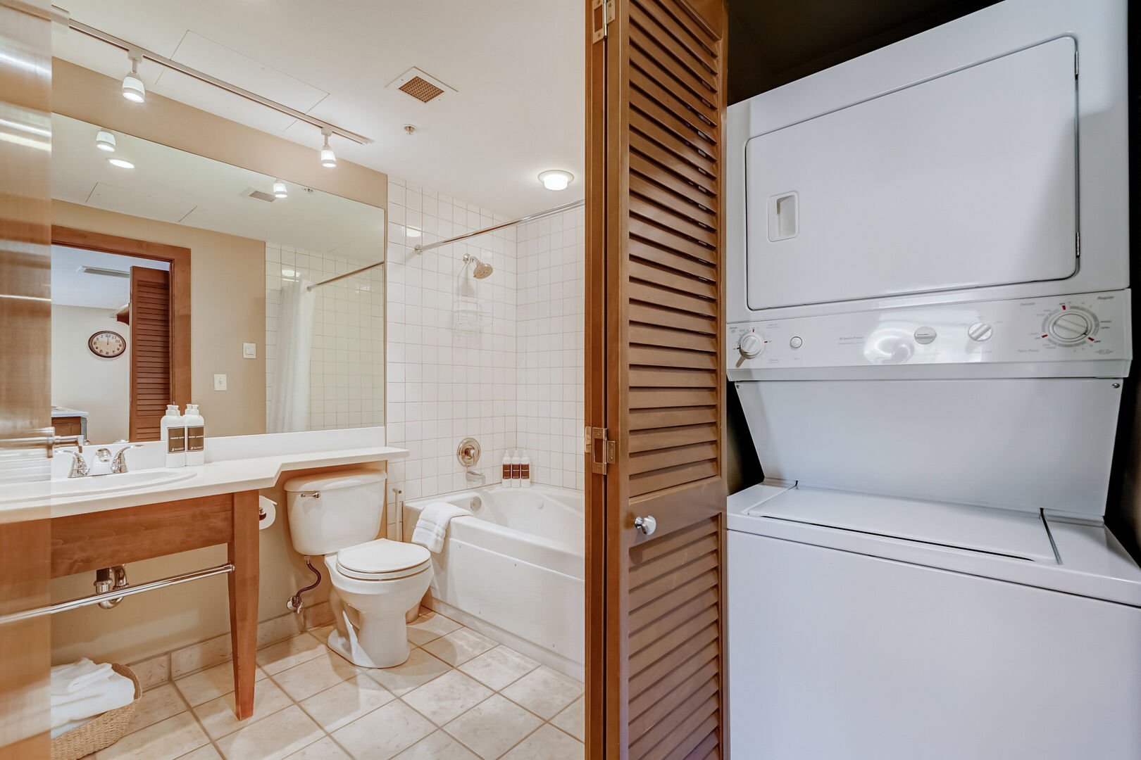 Bathroom with Jetted Bathtub/Shower Combo | Washer and Dryer