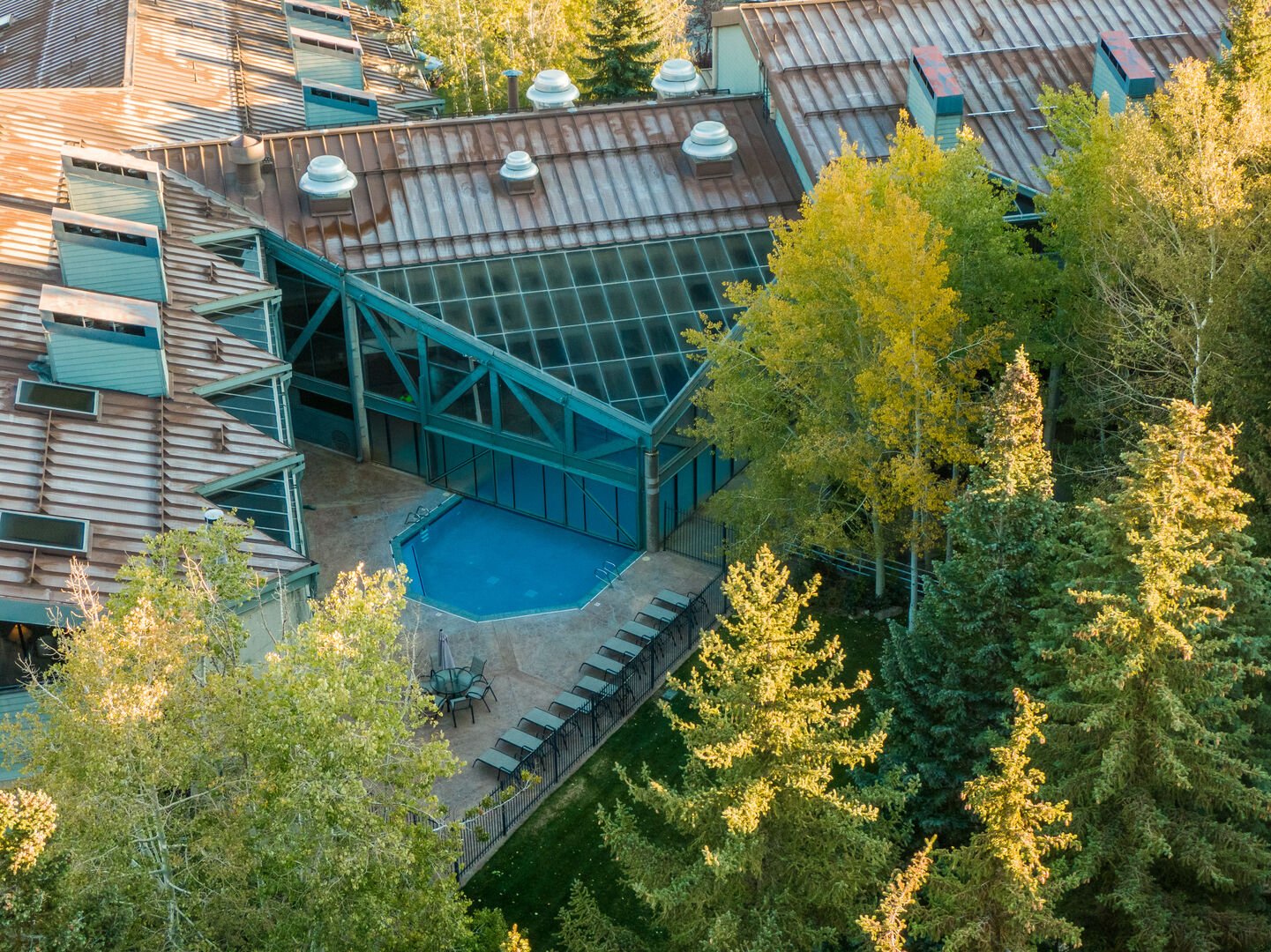 Aerial View of Indoor/Outdoor Pool & Hot Tub