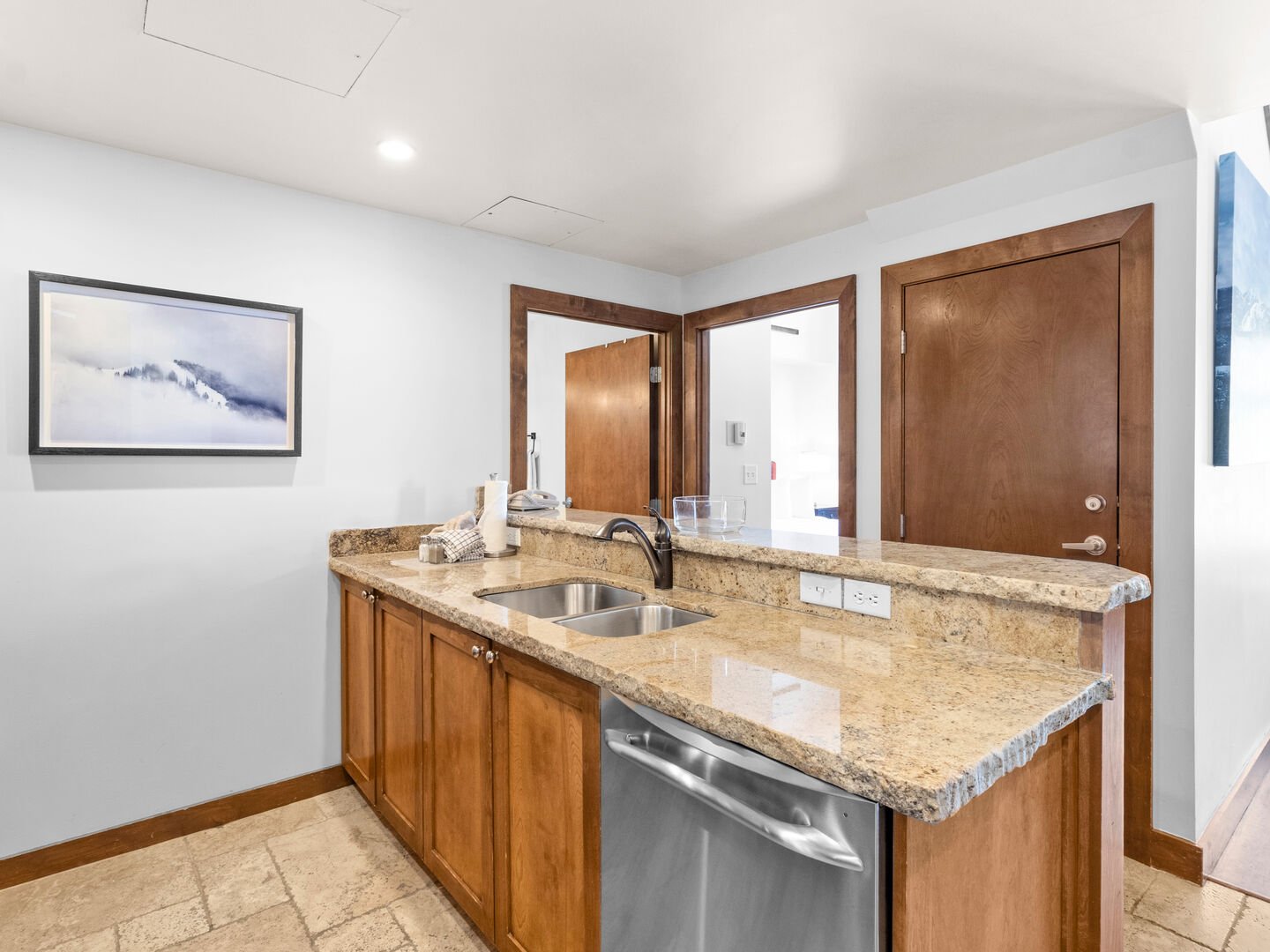 Kitchen / Doorways to Bathroom and Bedroom