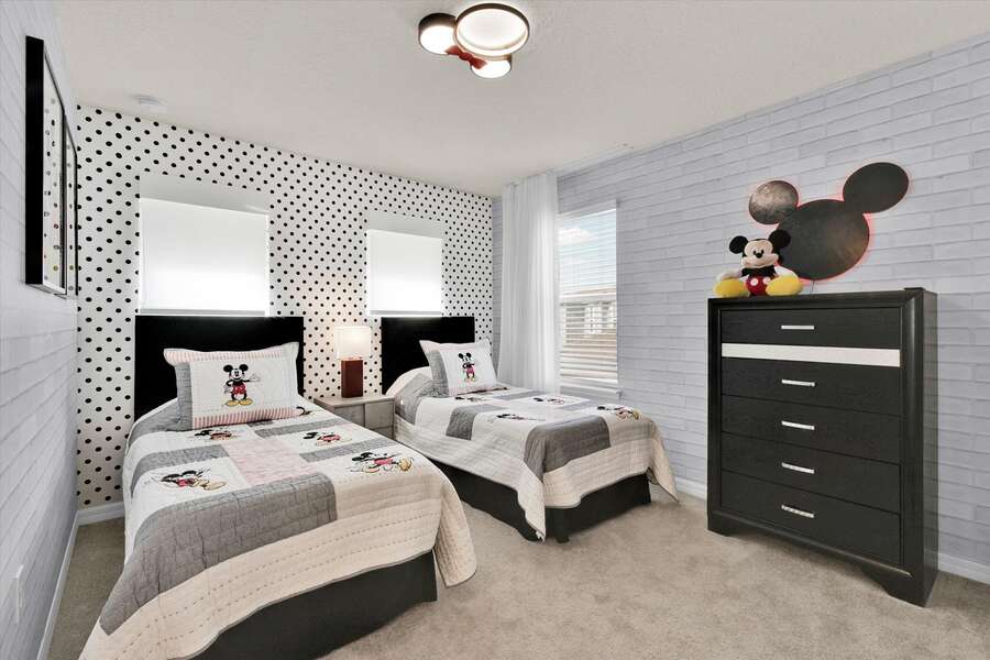 Two Twins Suite Bedroom 5 Upstairs
Attached Bathroom
Mickey Theme
No TV