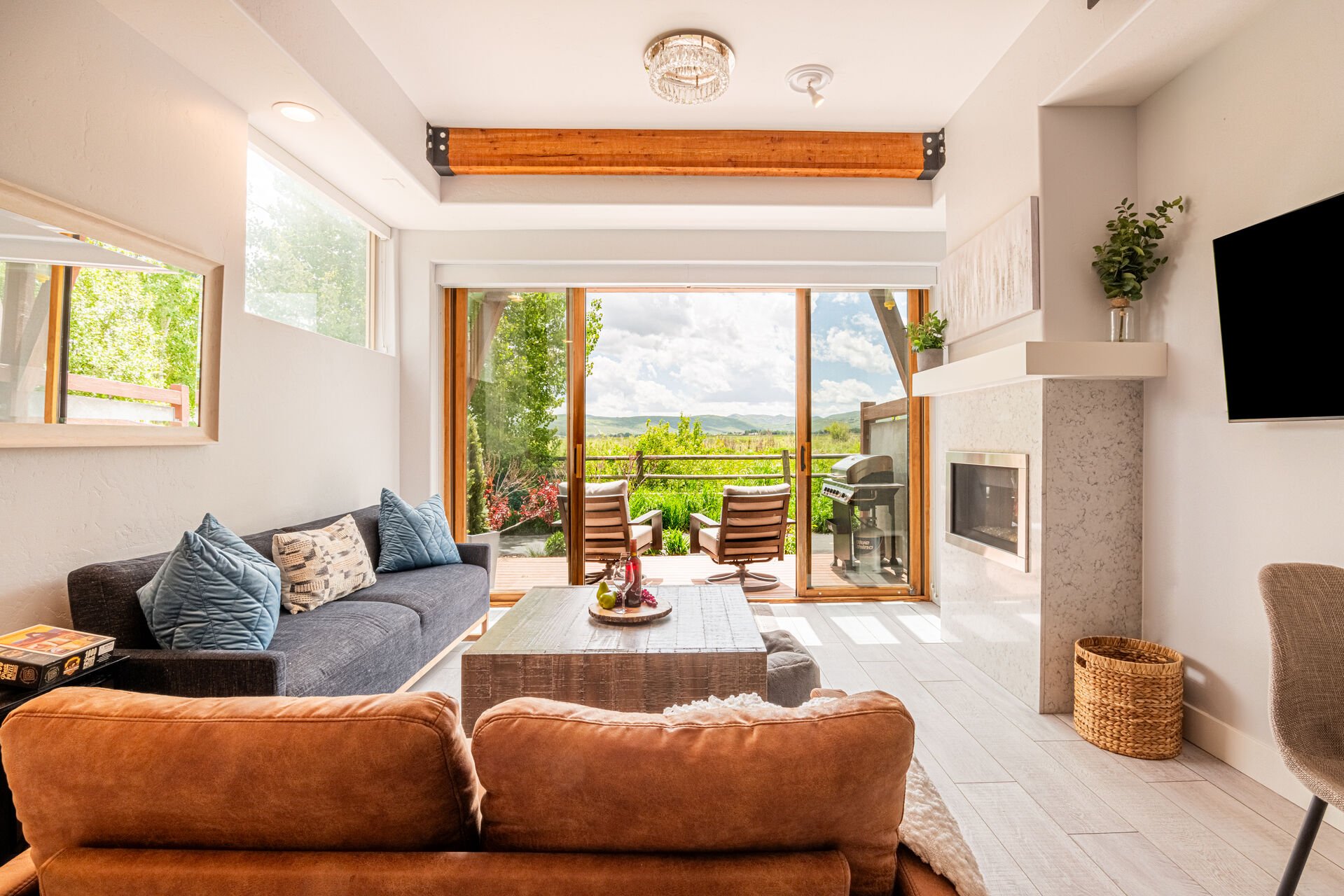 Double-door slider that opens to a private deck