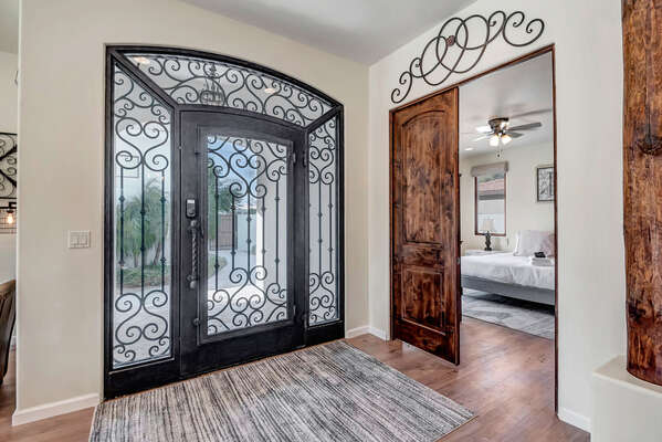 Main Casita Entry Offers Large Wrought Iron Interior Door