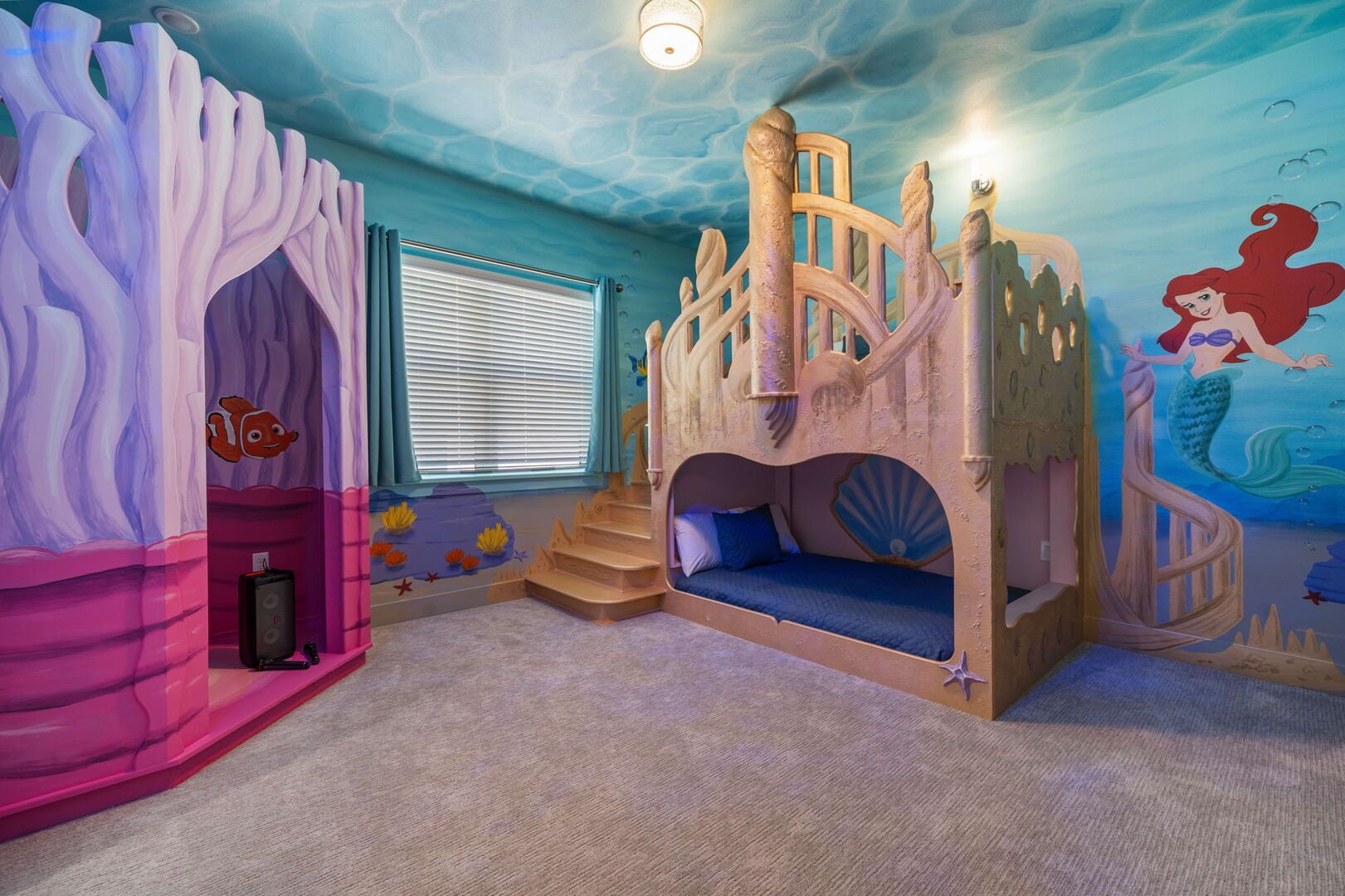 Unwind in the lively kids’ bedroom, a wonderland of color and excitement