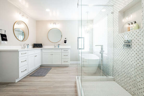 En Suite Master Bathroom With Dual Sinks, Large Glass Shower and Separate Tub