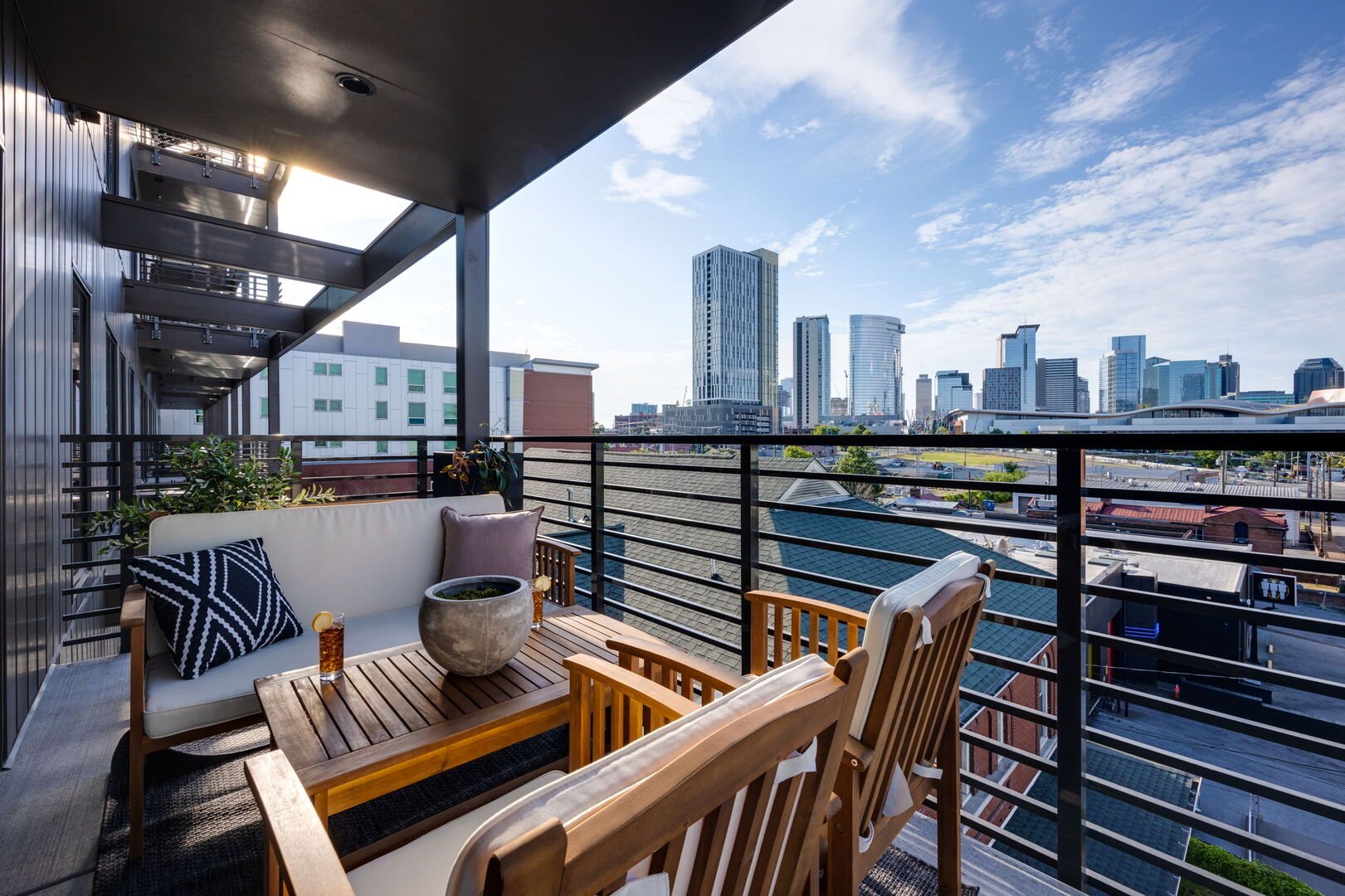 Spacious private patio off the living room with a breathtaking view of Nashville.