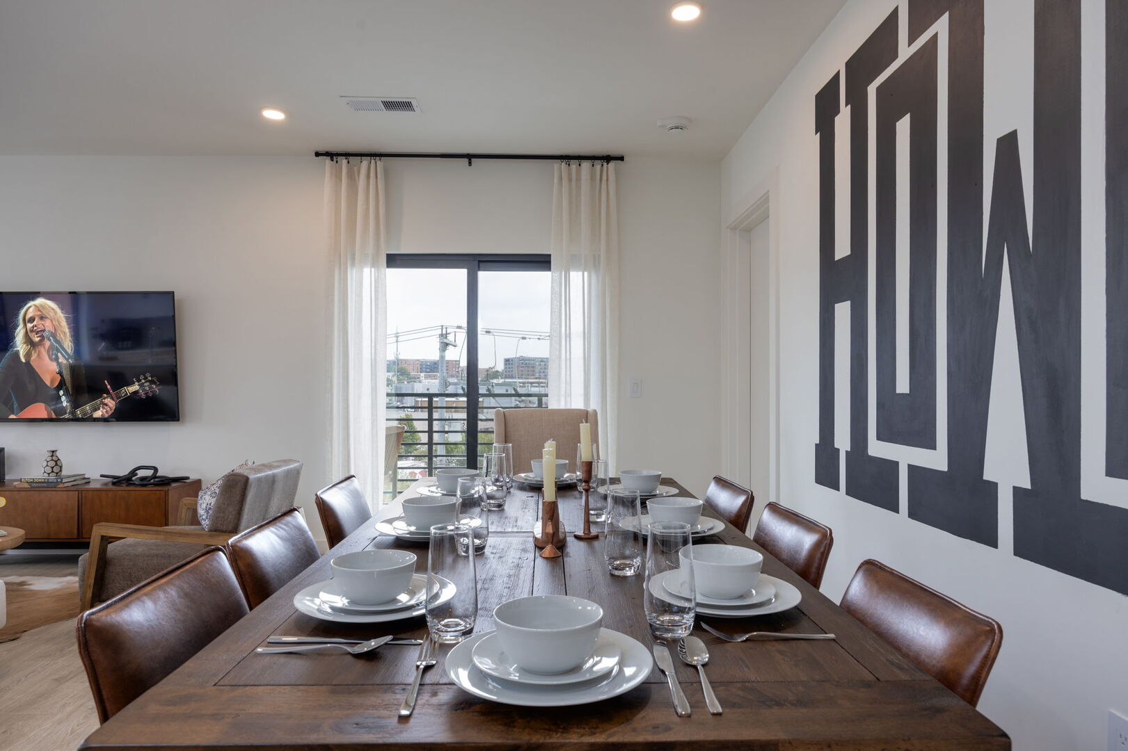 Inviting dining area for 8, perfect for enjoying a meal with family and friends.