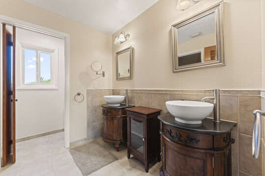 Guest bathroom with his and hers sinks