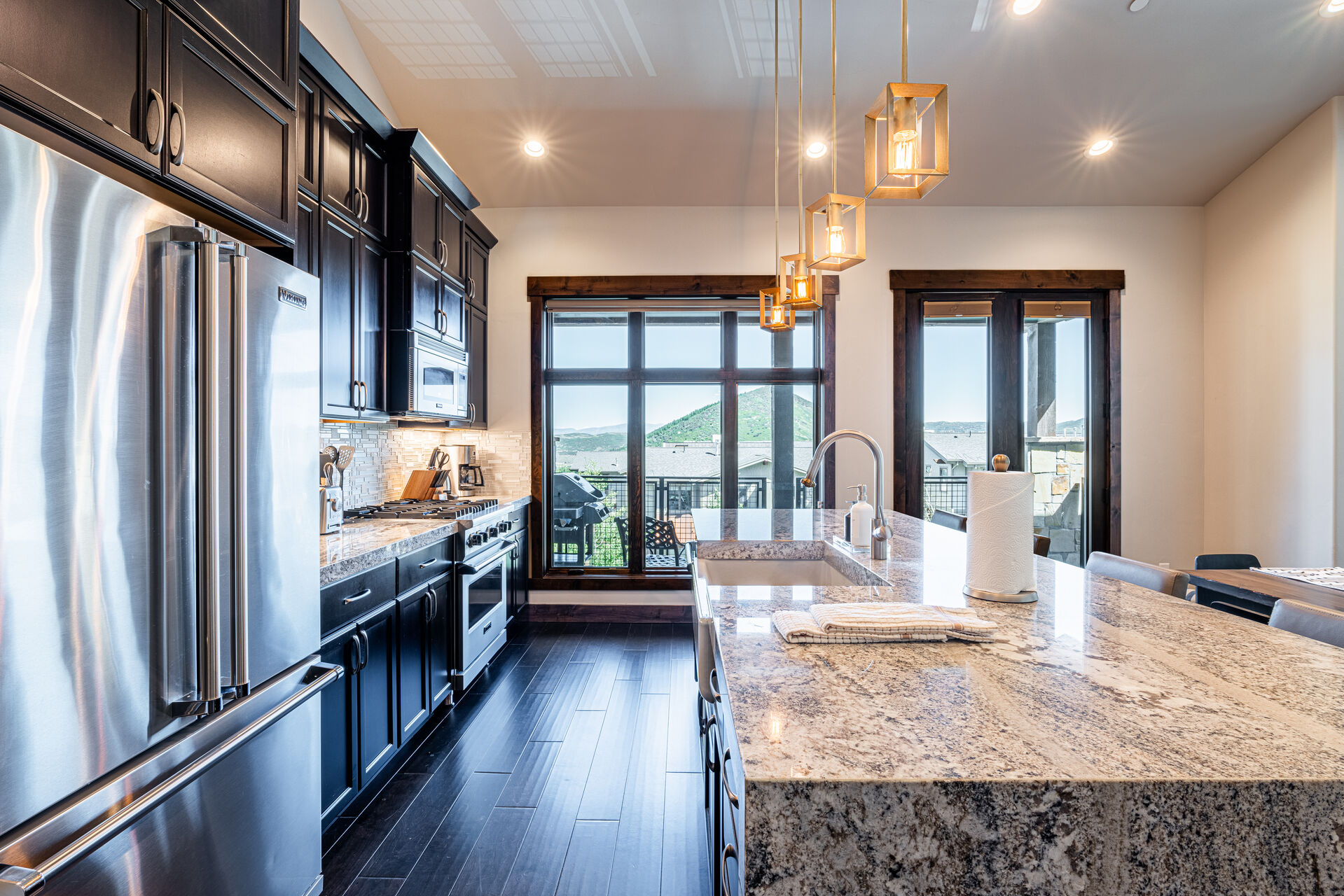 Gourmet kitchen with Viking appliances and views