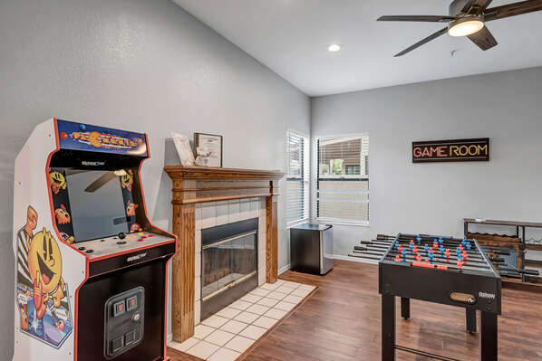 Game Room- Arcade Machine, Foosball Table and Bar Top Table!