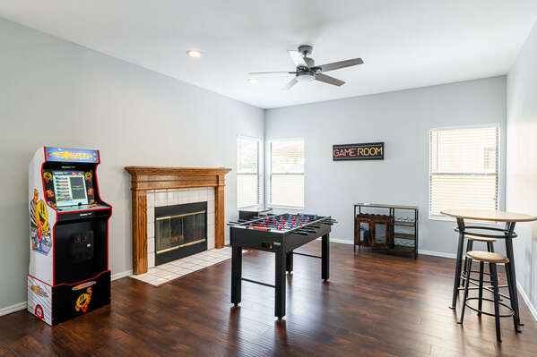 Hang Out in the Game Room- Arcade Machine, Foosball Table and Bar Top Table!