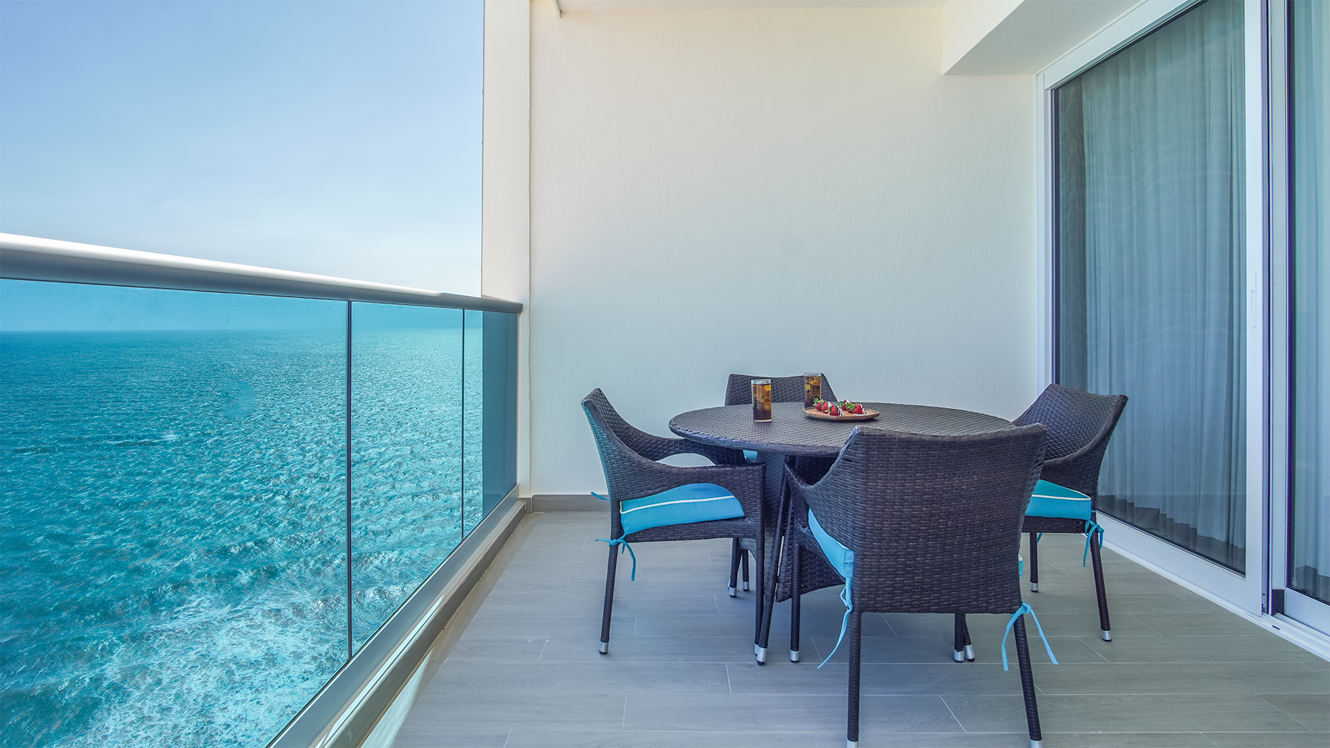 Dining table and the ocean beyond.