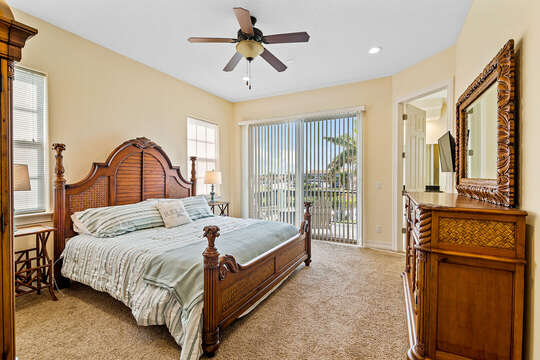 Master bedroom with king bed and big ensuite bathroom.