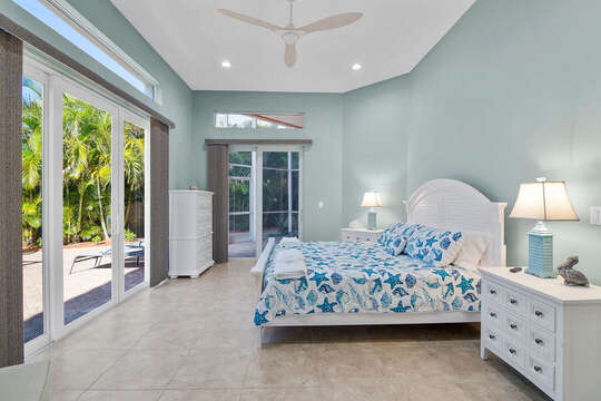 Master bedroom with direct access to outdoor seating.