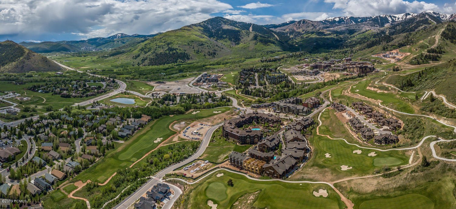 Arial summer view of the hotel and the canyons golf course.