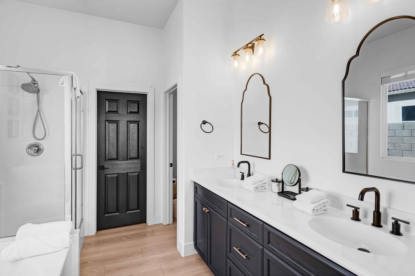 This bathroom showcases modern accents that are even more impressive in person.