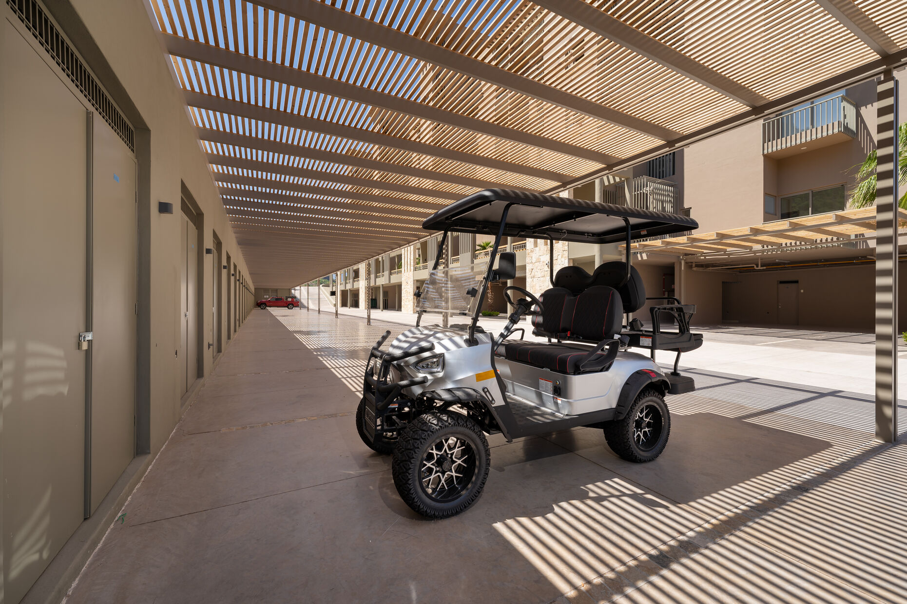 A sign parking spot/ Golf cart available at extra charge /