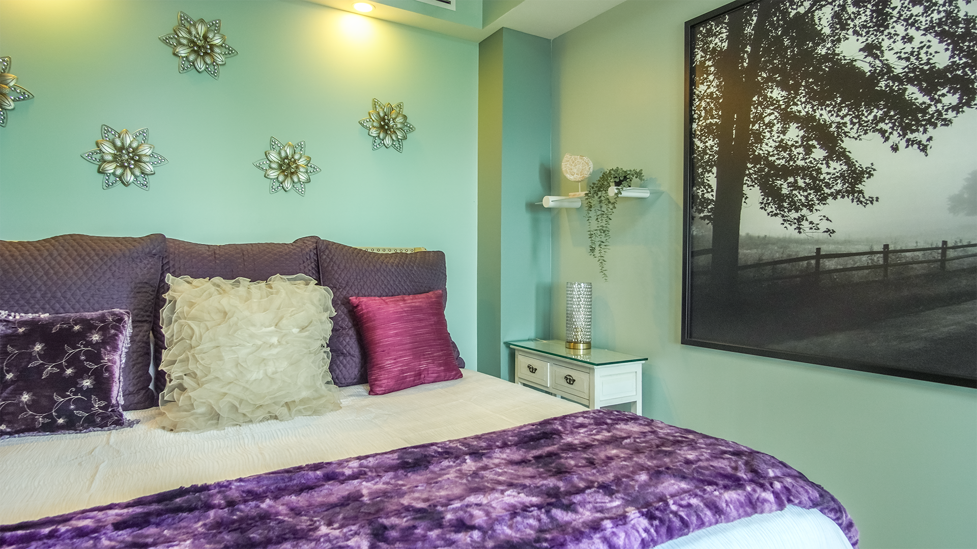 Vibrant colors in the second bedroom make this a luxury place to escape.