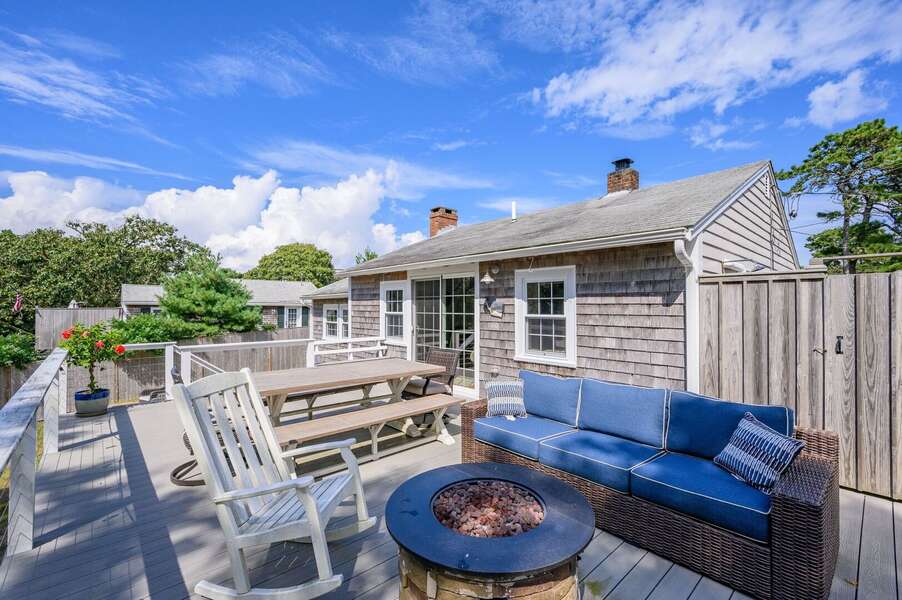 Gas outdoor firepit and comfortable furniture for a great start or great ending to your day- 135 Pine Knoll Avenue Chatham Cape Cod - Sarah-N-Dipity - NEVR