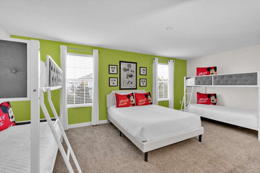 Two Twin/Twin Bunks + Queen Bedroom 9 Upstairs
Mickey Theme