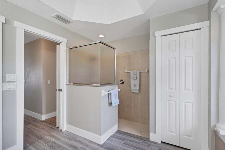 Primary bathroom with walk=in shower