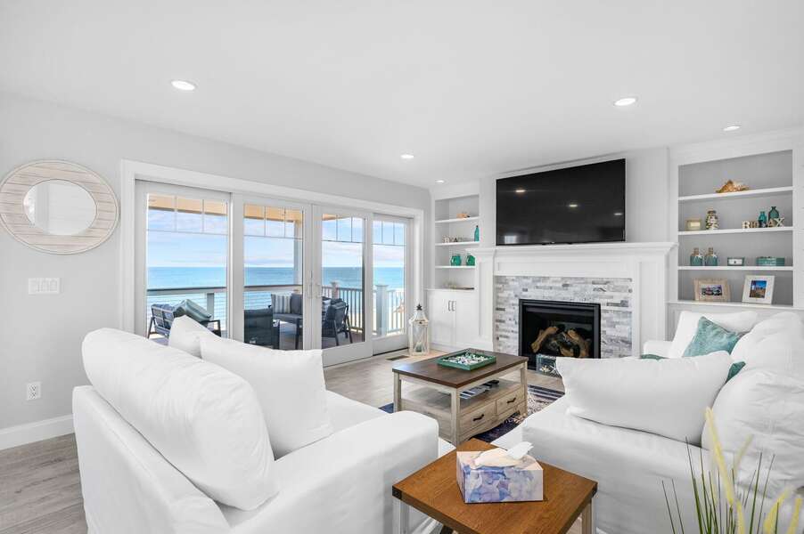 Living room with views of Cape Cod Bay