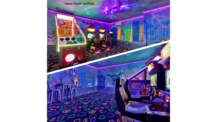 Game Room, Downstairs Has AC
Extreme Shot Arcade
Multi Video Arcade
2 Nascar Racing Arcades
Avengers Theme