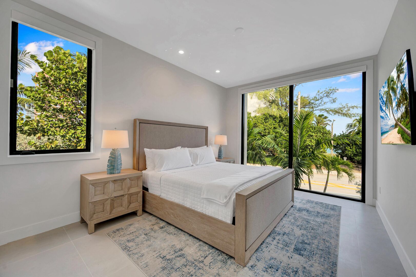 Bedroom Three is located on the second floor, features a king size bed an ensuite bathroom and Ocean views.