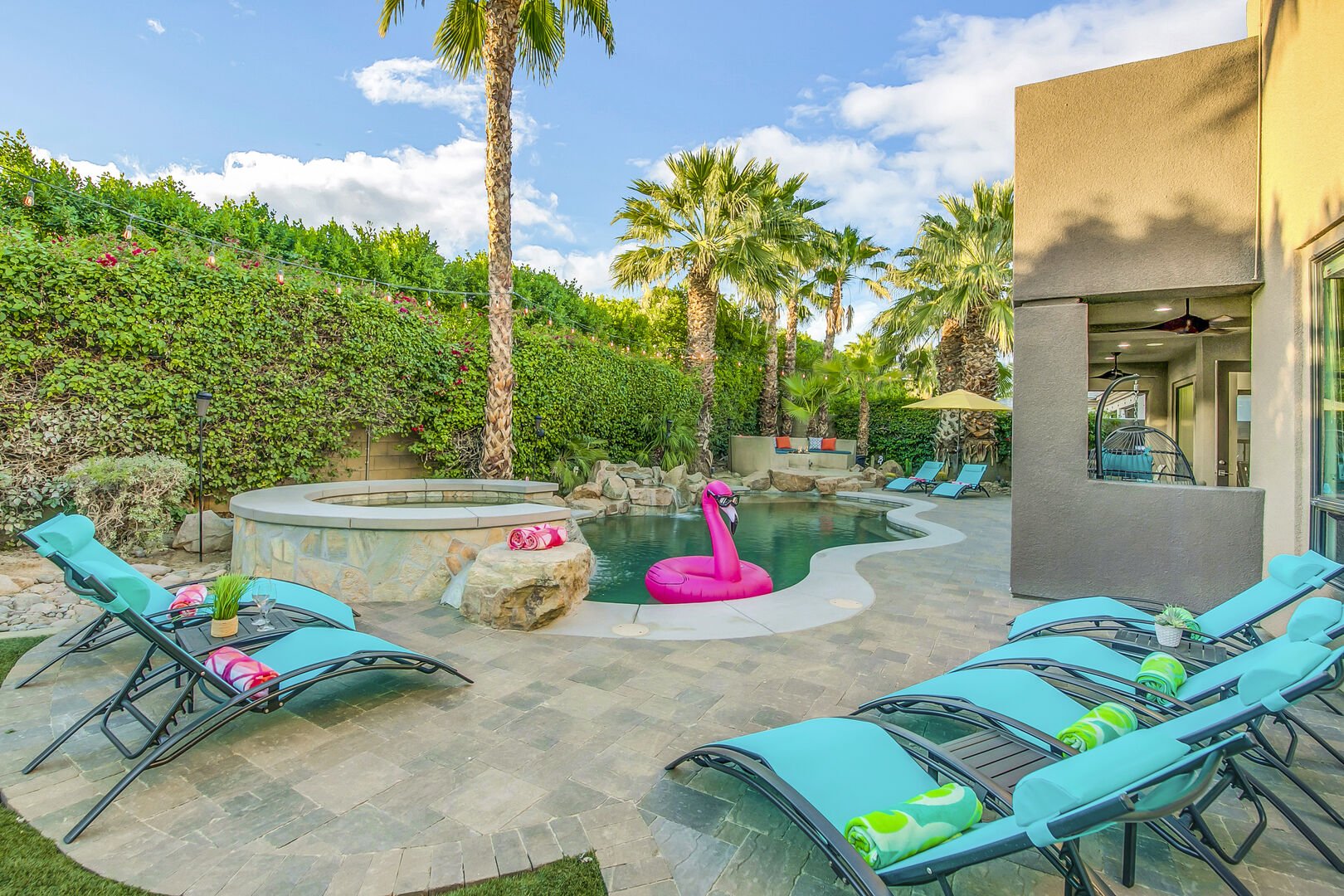 Lay on one of eight lounge chairs or take a dip in the extra-large refreshing pool. 