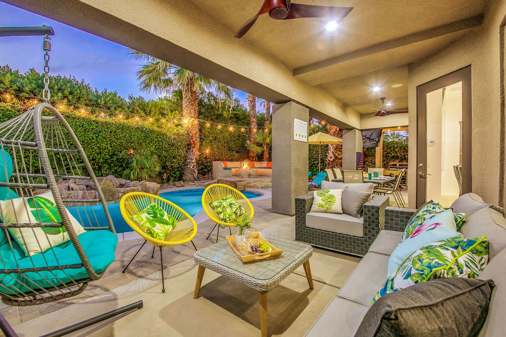 Lounge out and enjoy the view on comfortable patio furniture with seating for seven.