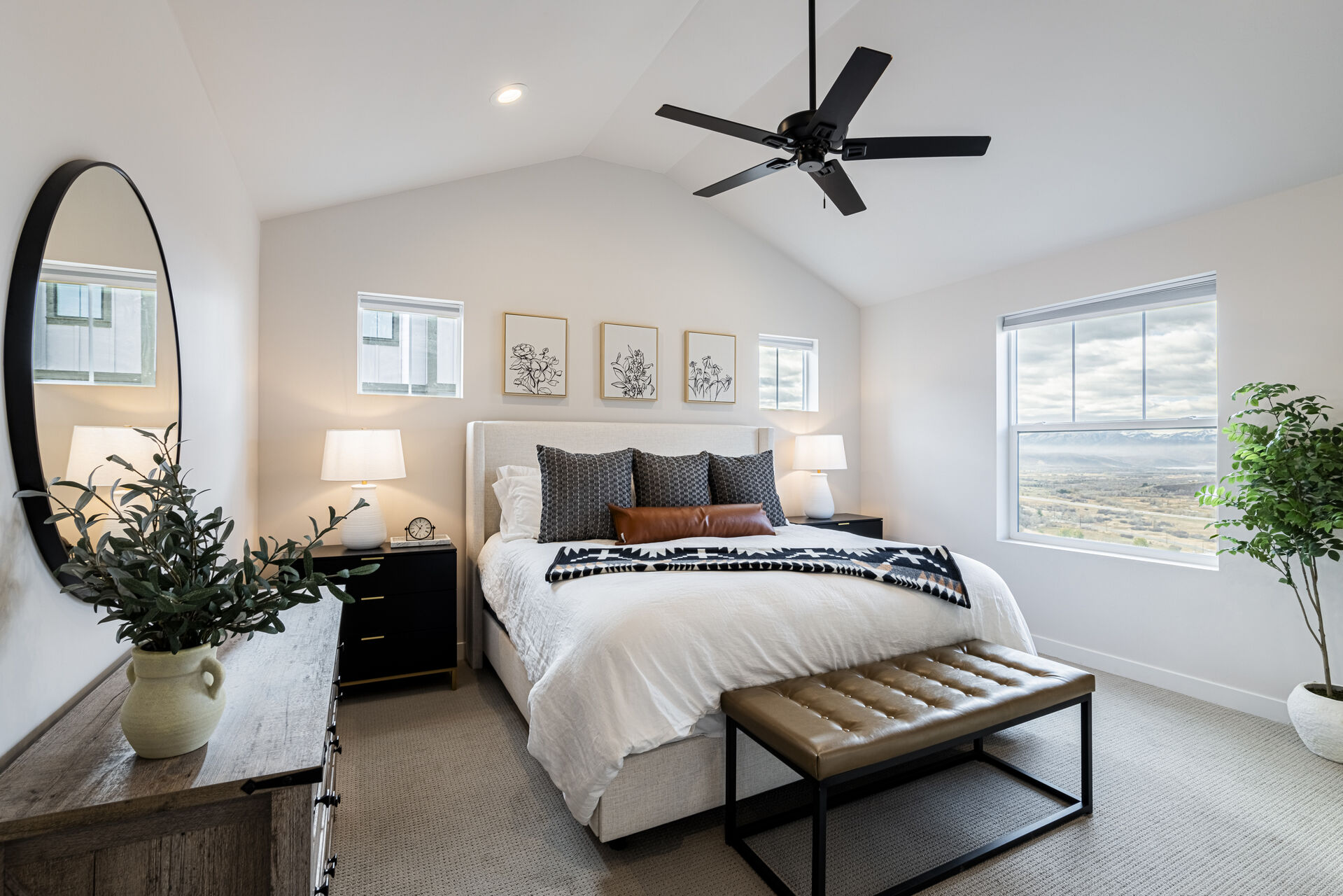 Upper level Master Bedroom with a king bed and mountain views
