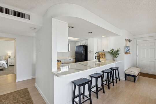 Breakfast bar and remodeled kitchen