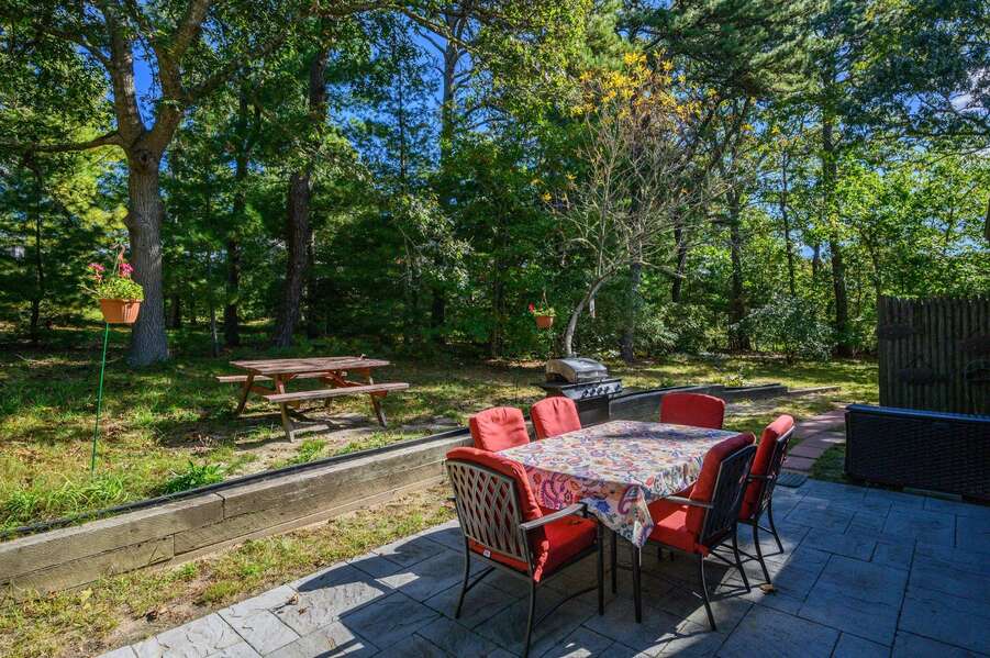 Outdoor dining area- 33 Heritage Drive South Orleans Cape Cod- Sea Saw Saucy- New England Vacation Rentals