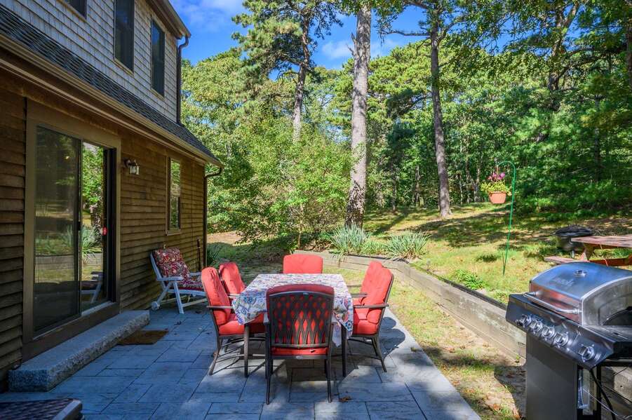 Back yard dining and grill- 33 Heritage Drive South Orleans Cape Cod- Sea Saw Saucy- New England Vacation Rentals
