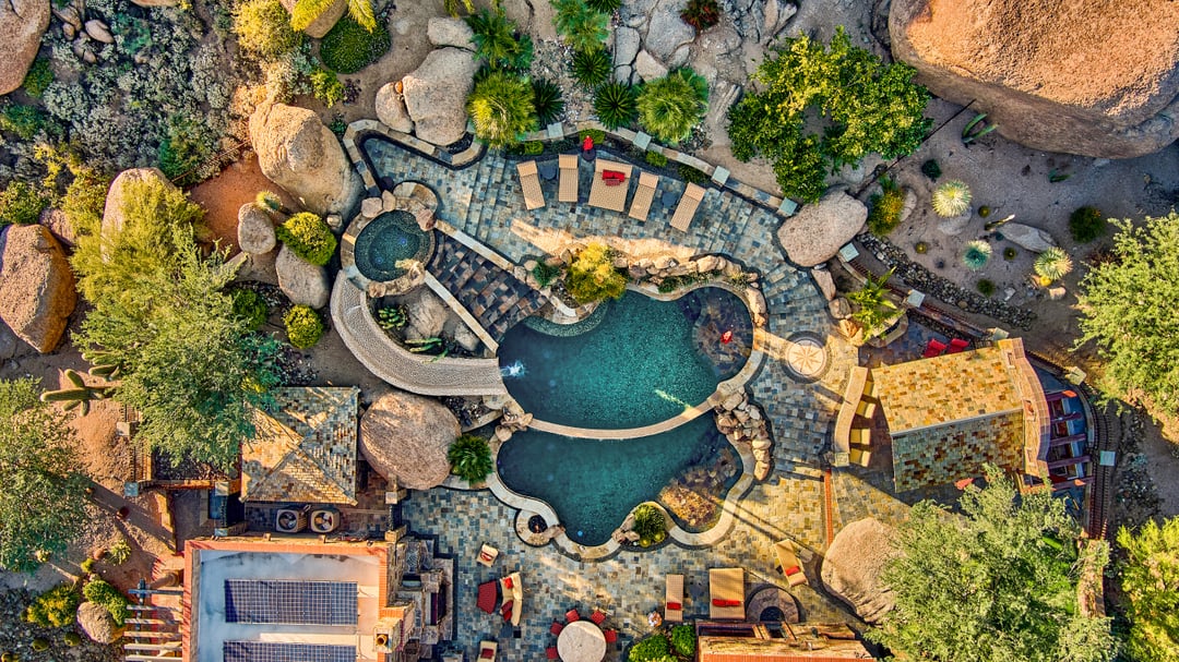 A birds eye view of the property.