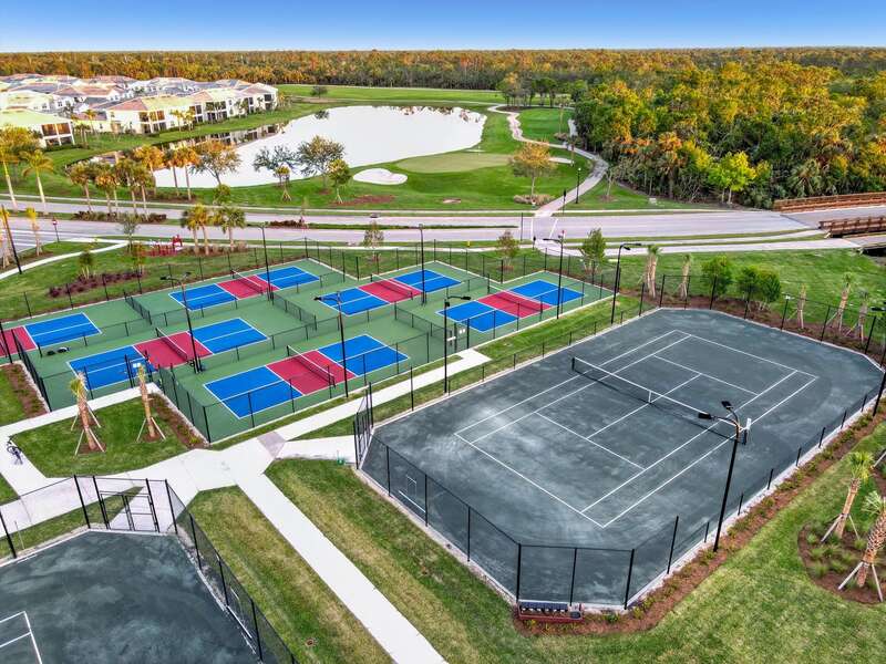 Tennis, pickleball and bocce courts at the clubhouse