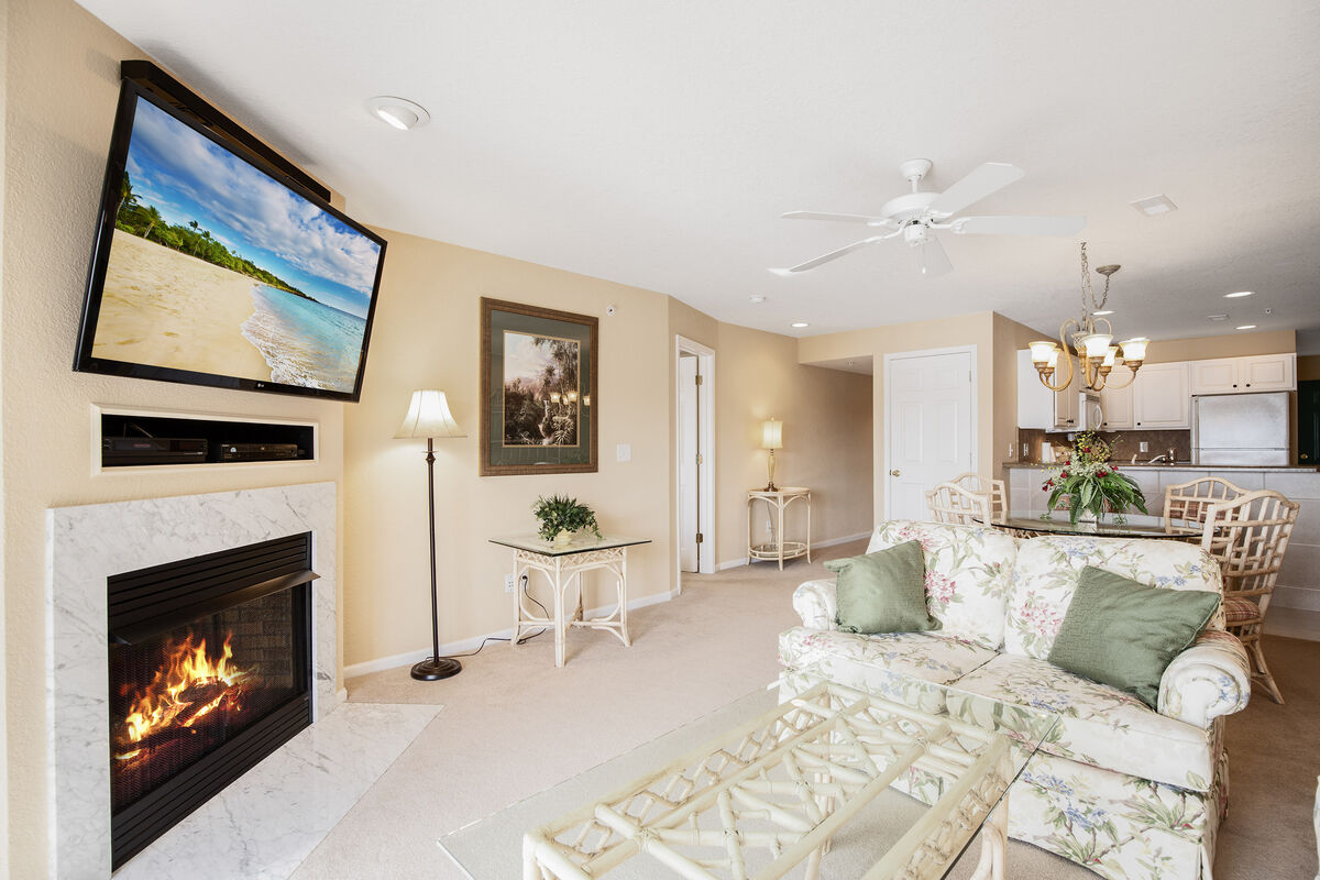 Smart TV and Fireplace in Living area