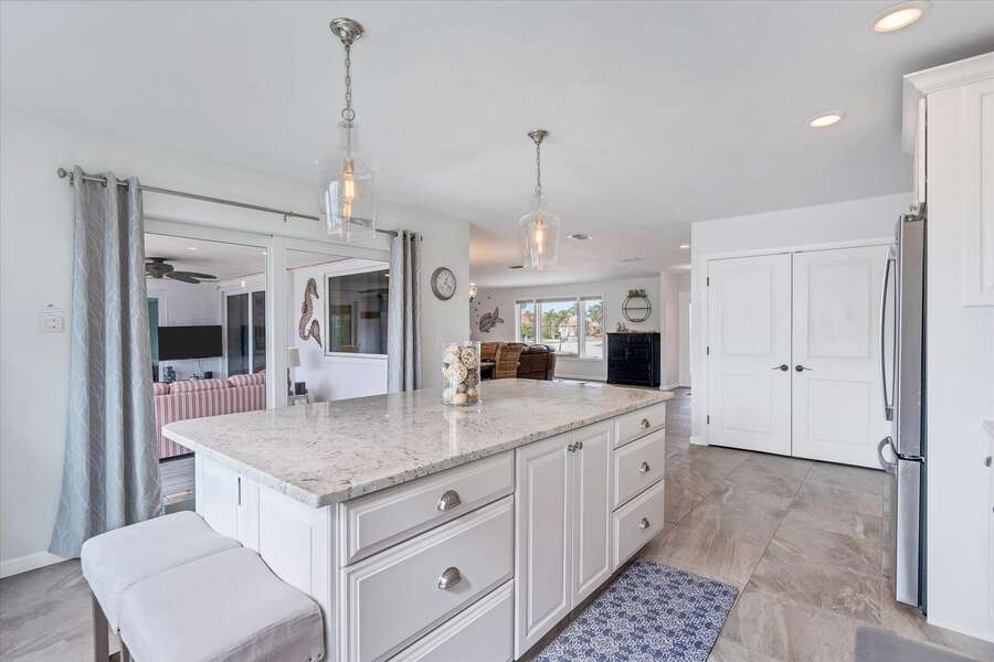 Gorgeous, open, full-equipped kitchen. Kitchen island seats 6