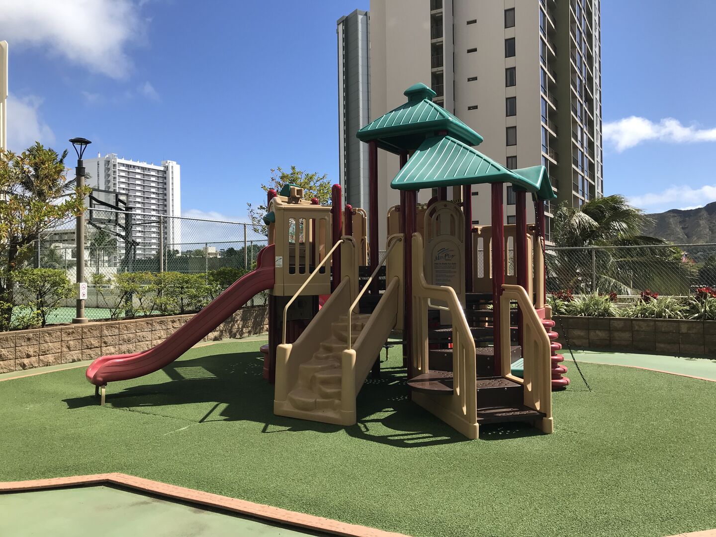 Children can play on the playground in the recreation deck.