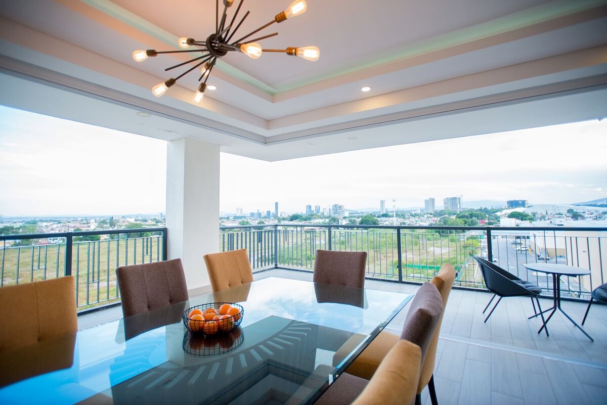 Dining area with balcony view