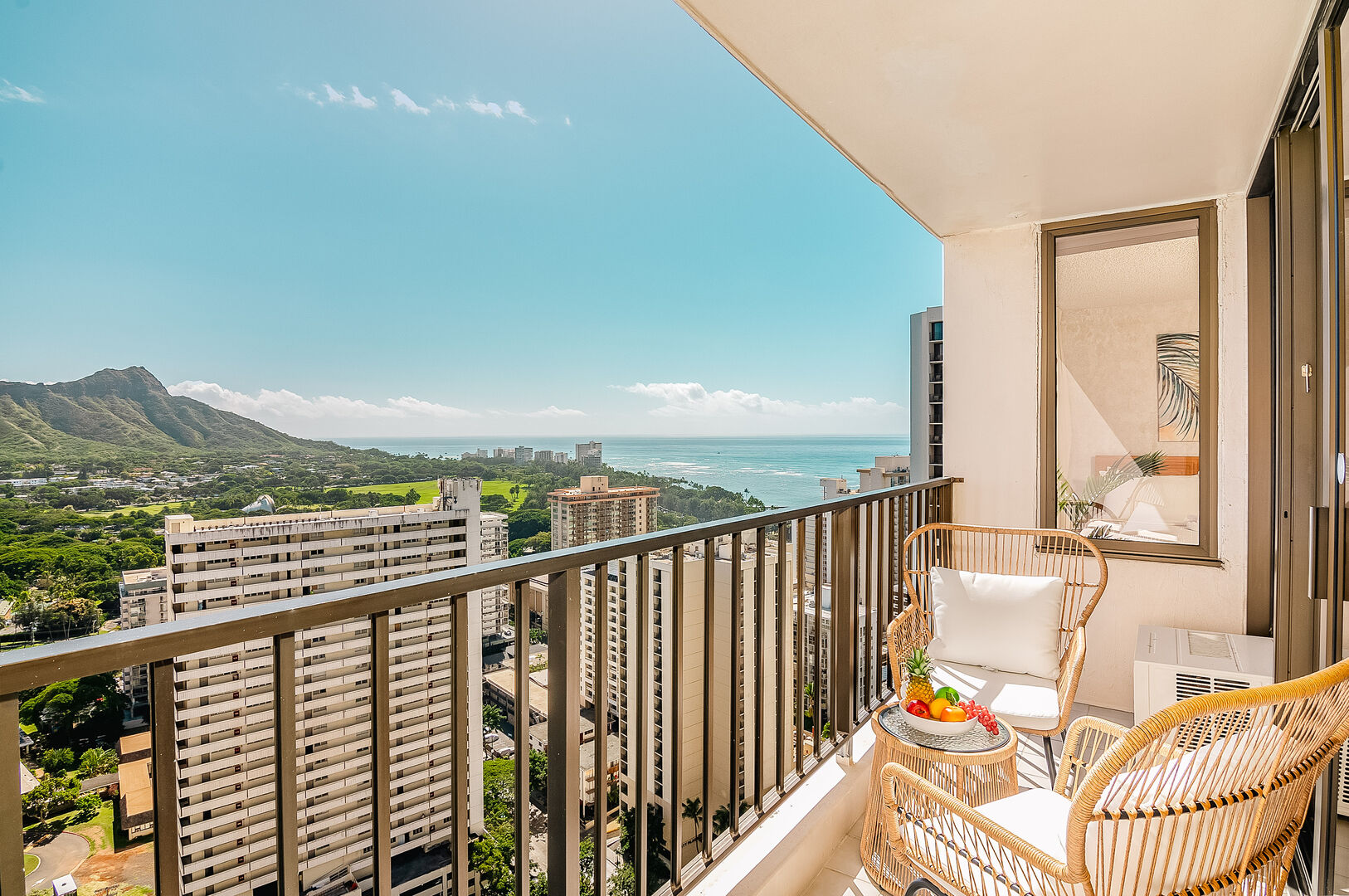 Have your morning coffee on your private balcony with stunning diamond head and ocean views!